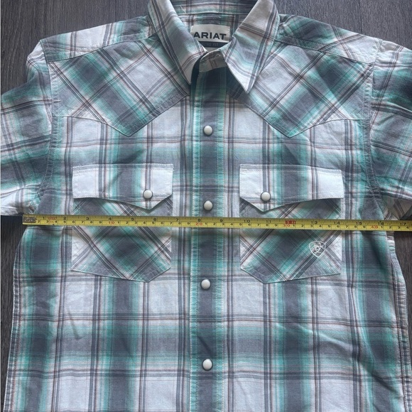 Ariat Men's Teal and White Plaid Button Down Shirt - Picture 3 of 6